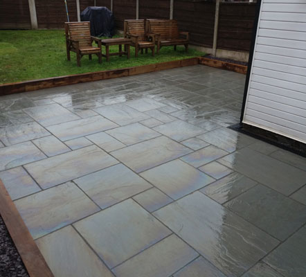 Grey Indian Stone Patio - Sleeper Border